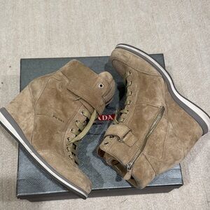 Prada Beige Suede Sneaker wedge